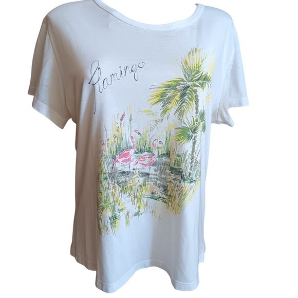White Stag Womens Flamingo Graphic Tee Large 12/14 Cotton Polyester Short Sleeve - Picture 1 of 6